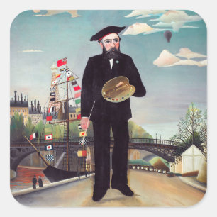 Henri Rousseau - Myself Portrait-Landscape Square Sticker
