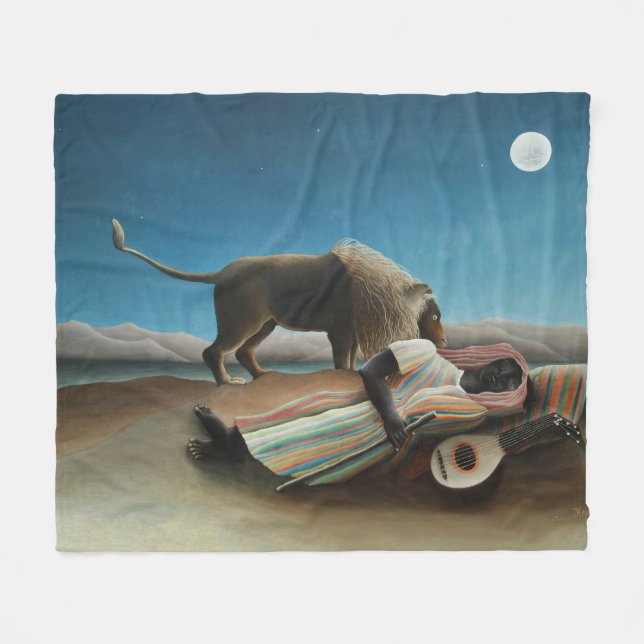 Henri Rousseau Sleeping Gypsy Lion Painting Fleece Blanket (Front (Horizontal))