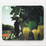 Henri Rousseau Snake Charmer Mouse Pad<br><div class="desc">Henri Rousseau Snake Charmer mouse pad. Oil painting on canvas from 1907. One of Henri Rousseau’s most captivating jungle paintings, The Snake Charmer depicts a mysterious flute player cloaked in darkness charming snakes out of the jungle foliage. The charmer stands on the edge of a river beside a pink water...</div>