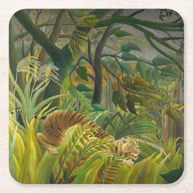 Henri Rousseau - Surprised! Square Paper Coaster (Front)