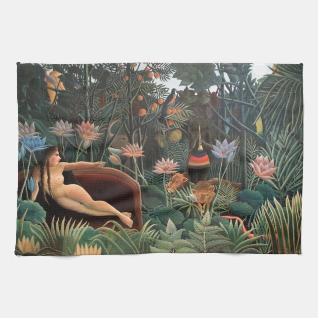 Henri Rousseau The Dream Jungle Flowers Naive Art Tea Towel (Horizontal)