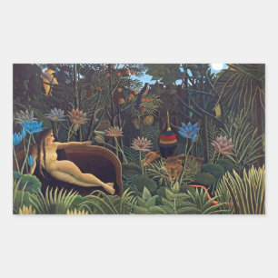 Henri Rousseau The Dream - Jungle Woman w Animals Rectangular Sticker