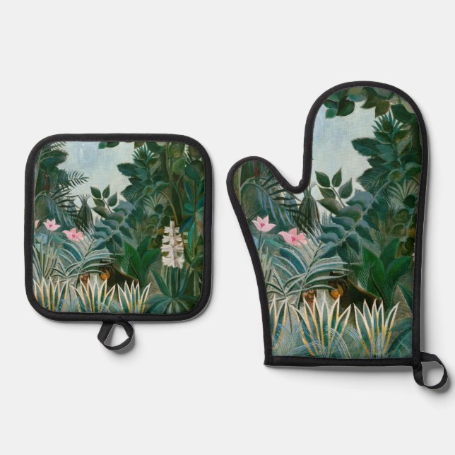 Henri Rousseau - The Equatorial Jungle Oven Mitt & Pot Holder Set (Front)