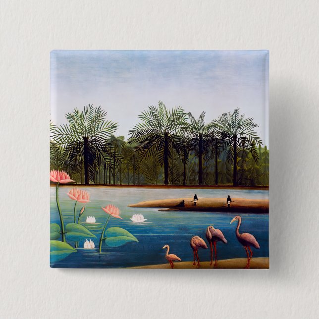 Henri Rousseau - The Flamingoes 15 Cm Square Badge (Front)