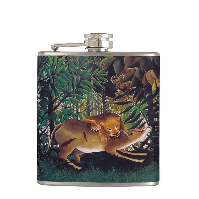 Henri Rousseau - The Hungry Lion Hip Flask (Front)