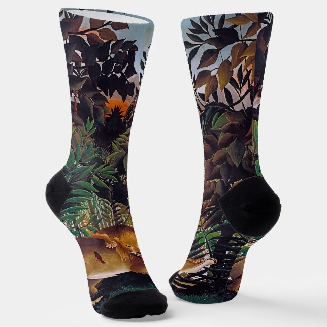 Henri Rousseau - The Hungry Lion Socks (Angled)