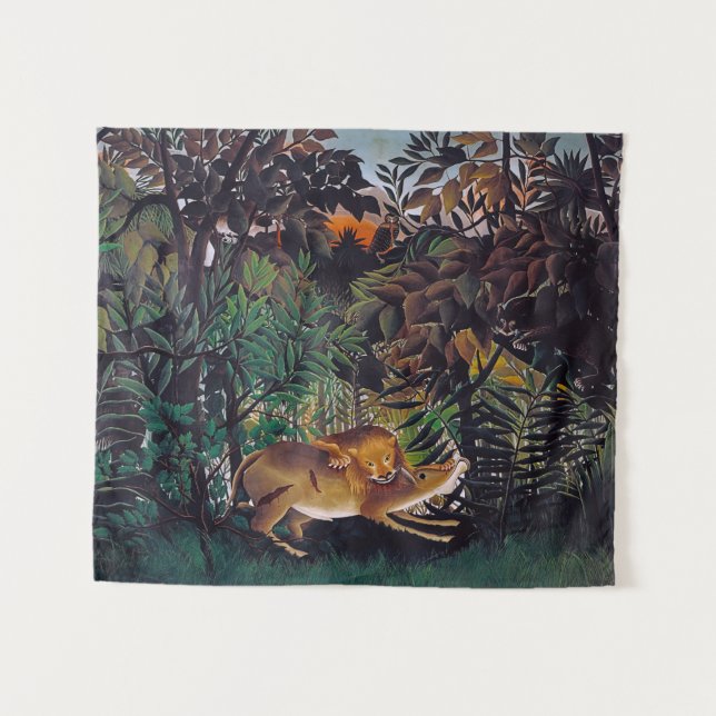 Henri Rousseau - The Hungry Lion Tapestry (Front (Horizontal))
