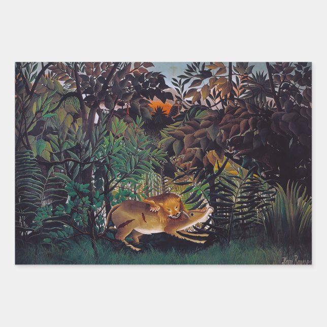 Henri Rousseau - The Hungry Lion Wrapping Paper Sheet (Front)
