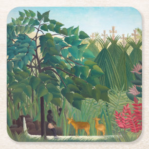 Henri Rousseau - The Waterfall Square Paper Coaster