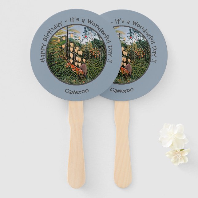 Henri Rousseau Tiger & Bull Party Items Collection Hand Fan (Front and Back)
