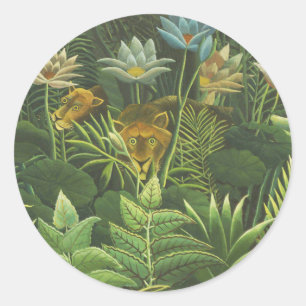 Henri Rousseau Tropical Jungle Lion Vintage Print Classic Round Sticker