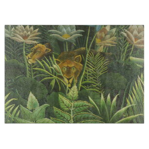 Henri Rousseau Tropical Jungle Lion Vintage Print Cutting Board