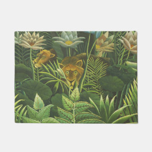 Henri Rousseau Tropical Jungle Lion Vintage Print Doormat