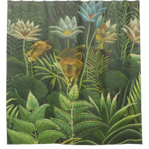 Henri Rousseau Tropical Jungle Lion Vintage Print Shower Curtain