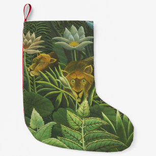 Henri Rousseau Tropical Jungle Lion Vintage Print Small Christmas Stocking