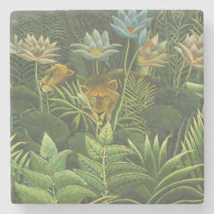 Henri Rousseau Tropical Jungle Lion Vintage Print Stone Coaster