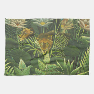 Henri Rousseau Tropical Jungle Lion Vintage Print Tea Towel