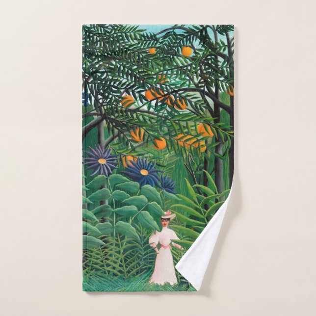 Henri Rousseau - Woman Walking in an Exotic Forest Bath Towel Set (Hand Towel)