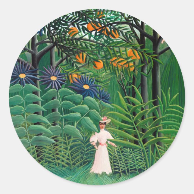 Henri Rousseau - Woman Walking in an Exotic Forest Classic Round Sticker (Front)