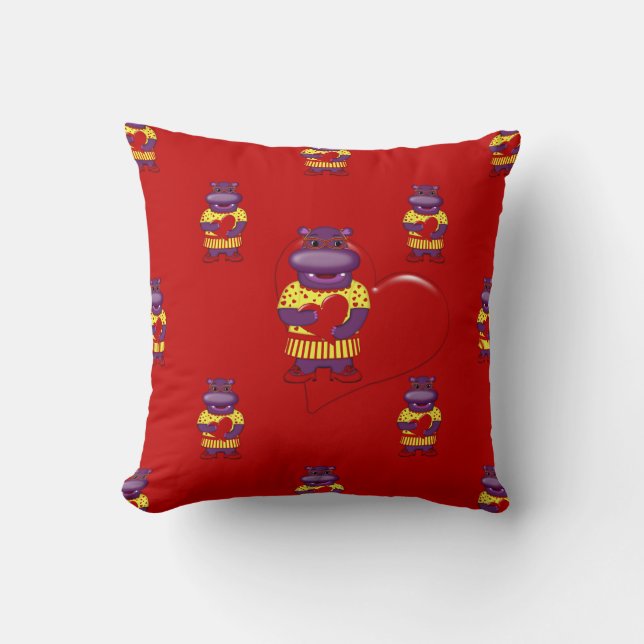 Henrietta Hippo Throw Pillow-Red Cushion (Front)