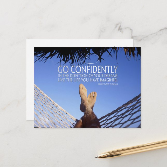 Henry David Thoreau Inspirational Quote Confidence Postcard (Front/Back In Situ)