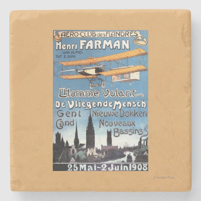 Henry Farman Flies the Flying Man Promo Poster Stone Coaster (Front)