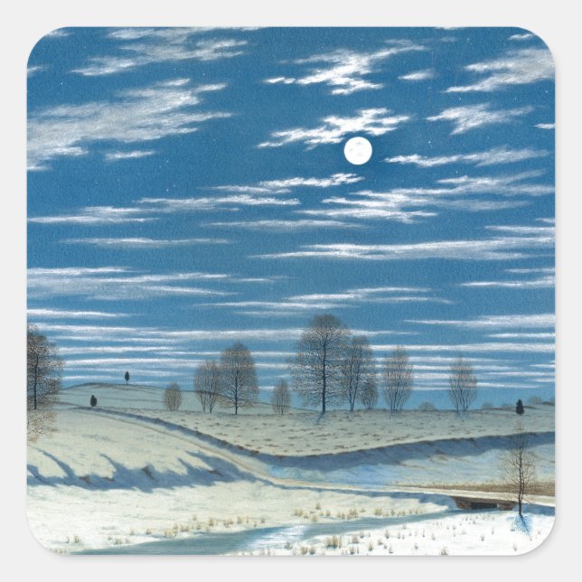 Henry Farrer Winter Scene in Moonlight Square Sticker (Front)