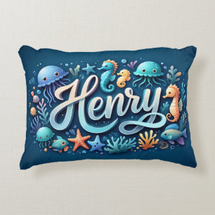 Henry Name Ocean Theme Decorative Sea Life Cushion