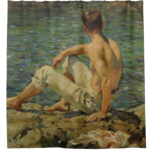 Henry Scott Tuke Gold And Green Shower Curtain