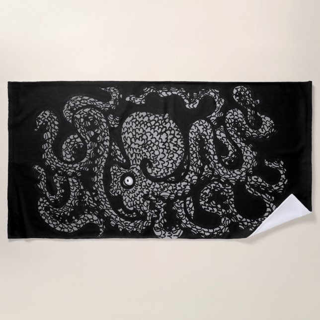 Henry the Happy Octopus Beach Towel (black) (Front)