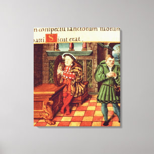 Henry VIII Playing a Harp with his Fool Wil Canvas Print