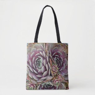 Hens and chicks cactus plant tote bag