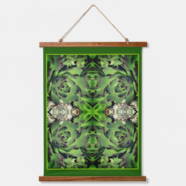 Hens And Chicks Garden Succulent Close Up Abstract Hanging Tapestry (Front)