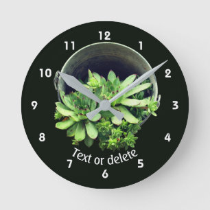 Hens And Chicks Succulents Floral Personalised  Round Clock