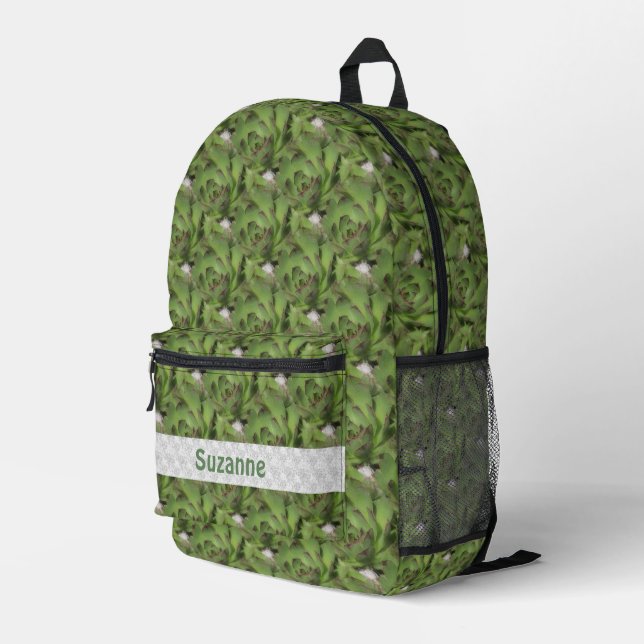 Hens And Chicks Succulents Nature Personalised Printed Backpack (Back Corner Right)