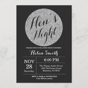 Hens Night Black and Silver Glitter Invitation