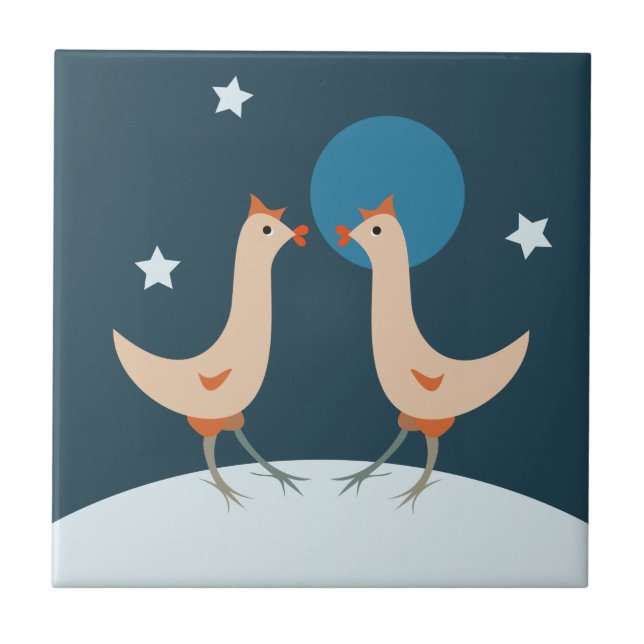 Hens Night Party Funny Chicken Moon Tile (Front)
