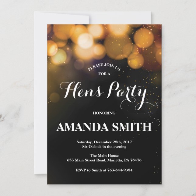 Hens Party Invitation Card Gold Glitter (Front)