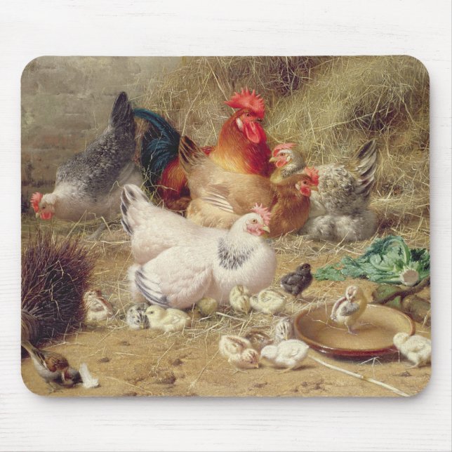 Hens roosting with their chickens mouse pad (Front)
