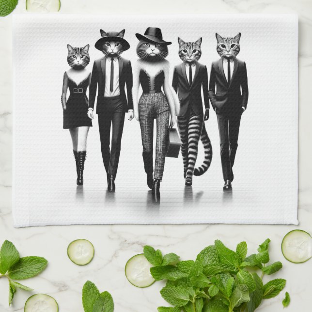 Hep Cat Runway Models Walking the Catwalk Tea Towel (Folded)