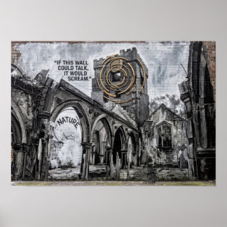 Heptonstall Church Ruins Urban Graffiti Mural Poster
