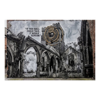 Heptonstall Church Ruins Urban Graffiti Mural Poster