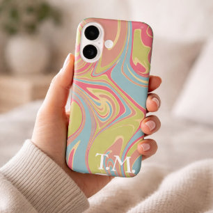Her Birthday Gift Pink & Green Marble Monogram  Case-Mate iPhone Case