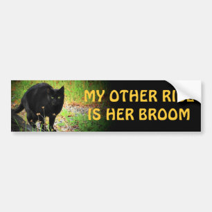 her broom - Arched Black Cat Bumper Sticker