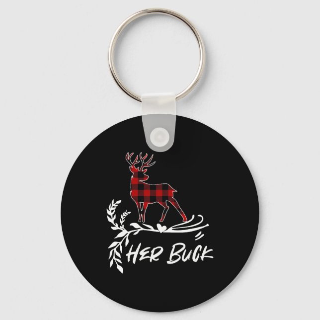 Her Buck Couples Matching Christmas Pajama Key Ring (Front)