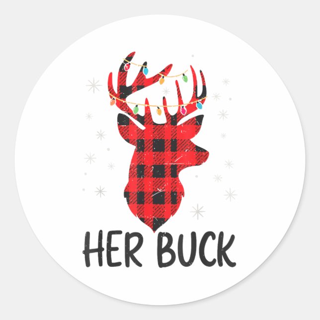 Her Buck Deer Hunting Christmas Husband Gift Coupl Classic Round Sticker (Front)
