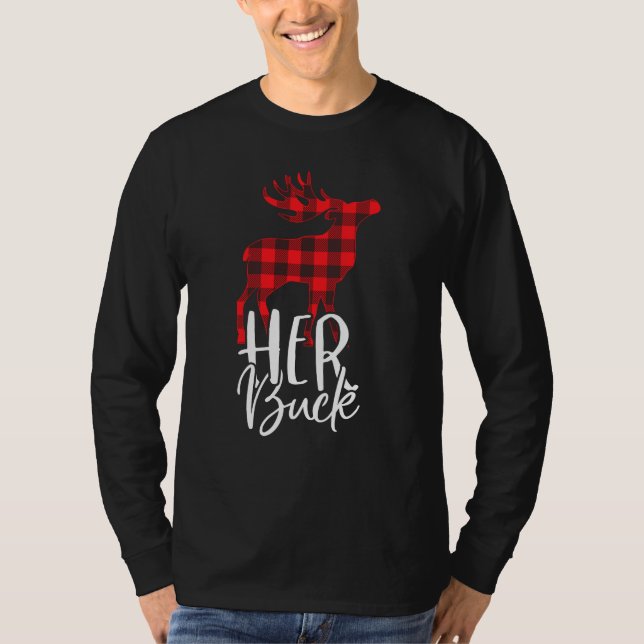 Her Buck His Doe Christmas Couple Matching Pajama T-Shirt (Front)