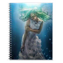 Her Emerald Curls - Mermaid Hovering Underwater