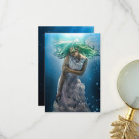 Her Emerald Curls - Mermaid Hovering Underwater