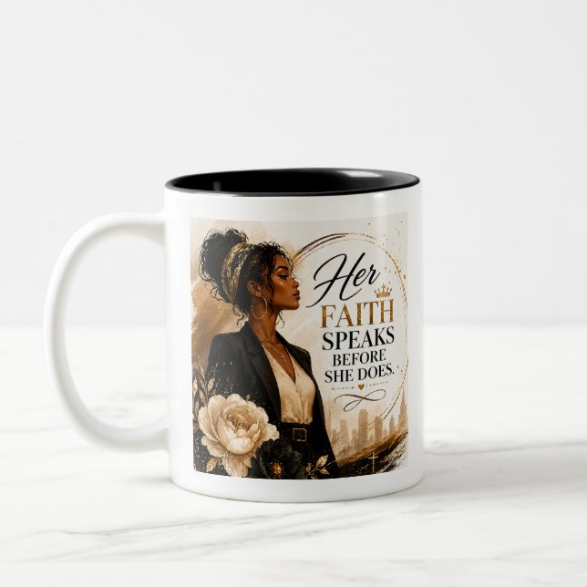Her Faith Speaks Before She Does Two-Tone Coffee Mug (Left)